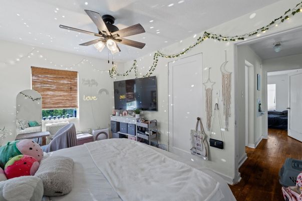 Bedroom, Interior, Recessed Lighting, Wood Texture Flooring