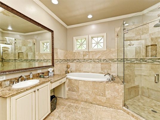 Bathroom, Dual Sink Vanities, Glass Shower, Interior, Recessed Lighting