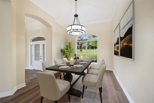 Dining room, Interior, Pendant Lights, Wood Texture Flooring
