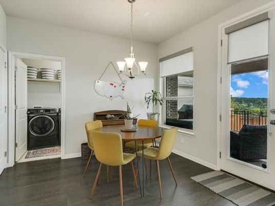 Dining room, Interior, Pendant Lights, Utility Closets, Washer, Wood Texture Flooring