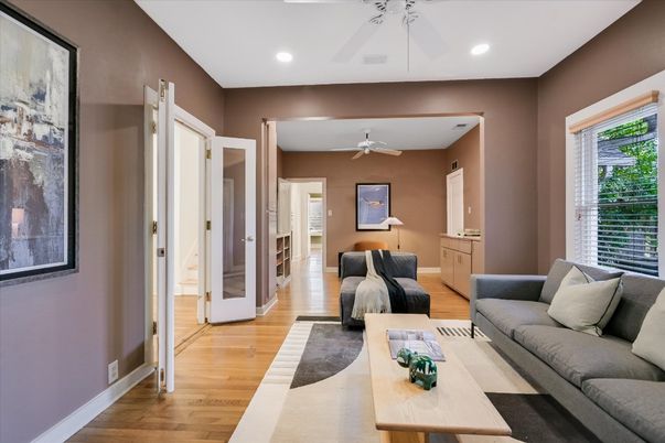 Interior, Living room, Recessed Lighting, Wood Texture Flooring