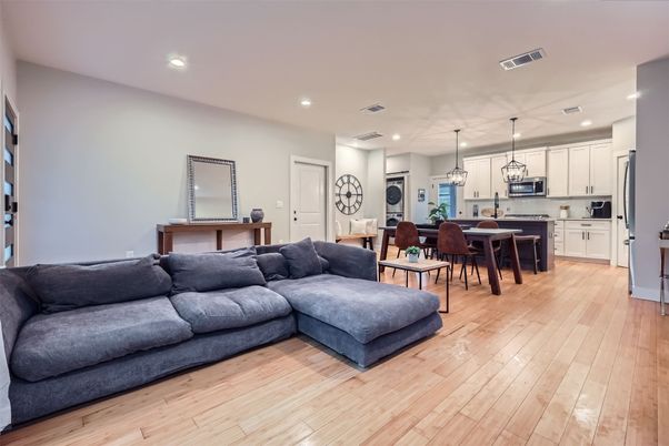 Dining room, Interior, Kitchen, Living room, Pendant Lights, Recessed Lighting, Wood Texture Flooring