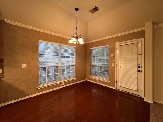 Chandelier, Empty room, Interior, Pendant Lights, Wood Texture Flooring