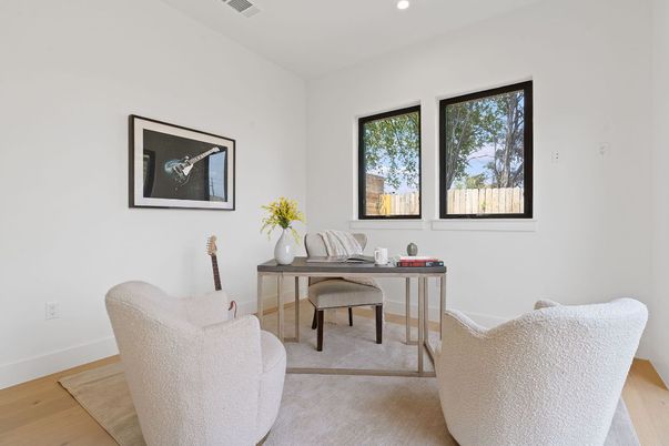 Home Office, Interior, Recessed Lighting, Wood Texture Flooring