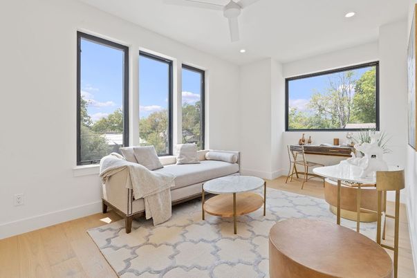 Home Office, Interior, Recessed Lighting, Wood Texture Flooring