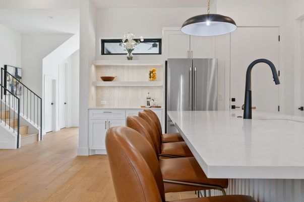 Interior, Kitchen, Pendant Lights, Stainless Steel Appliances, Wood Texture Flooring