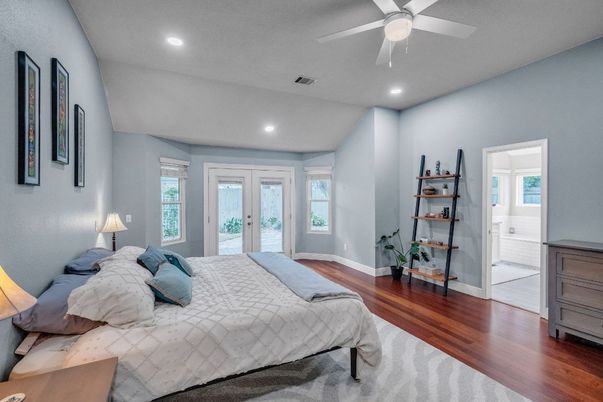 Bedroom, Interior, Recessed Lighting, Wood Texture Flooring