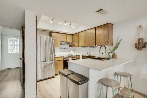 Interior, Kitchen, Stainless Steel Appliances, Wood Texture Flooring