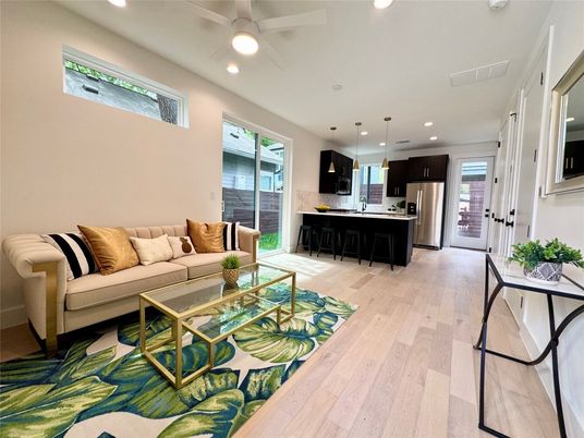Interior, Kitchen, Living room, Pendant Lights, Recessed Lighting, Stainless Steel Appliances, Wood Texture Flooring