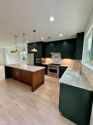 Interior, Kitchen, Pendant Lights, Recessed Lighting, Wood Texture Flooring