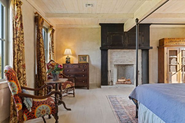 Bedroom, Fireplace, Interior, Wooden Beams, Wooden Ceilings, Wood Texture Flooring