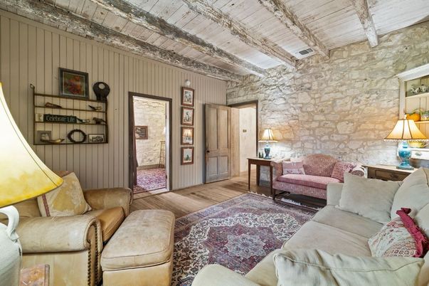 Interior, Living room, Stone Walls, Wood Texture Flooring