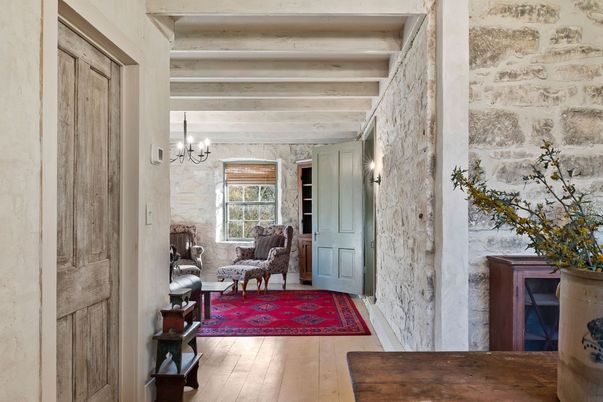 Chandelier, Interior, Stone Walls, Wood Texture Flooring