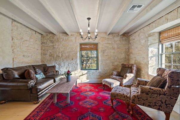 Chandelier, Interior, Living room, Stone Walls