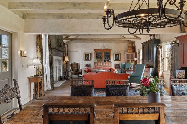 Chandelier, Dining room, Fireplace, Interior, Living room, Wood Texture Flooring