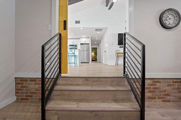 Interior, Recessed Lighting, Stone Walls, Wood Texture Flooring