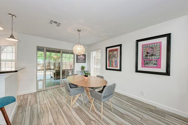 Chandelier, Dining room, Interior, Pendant Lights, Wood Texture Flooring