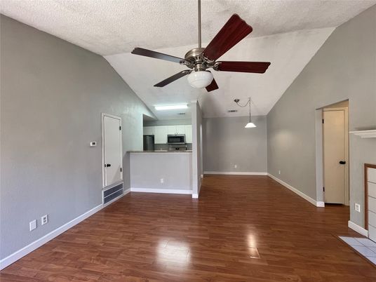 Empty room, Interior, Kitchen, Pendant Lights, Wood Texture Flooring