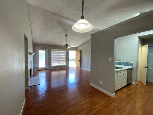 Empty room, Interior, Pendant Lights, Wood Texture Flooring