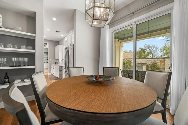 Dining room, Interior, Kitchen, Recessed Lighting, Wood Texture Flooring