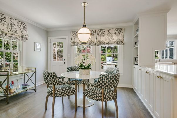 Dining room, Interior, Pendant Lights, Wood Texture Flooring