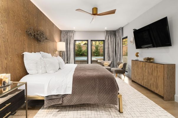 Bedroom, Interior, Recessed Lighting, Wood Texture Flooring