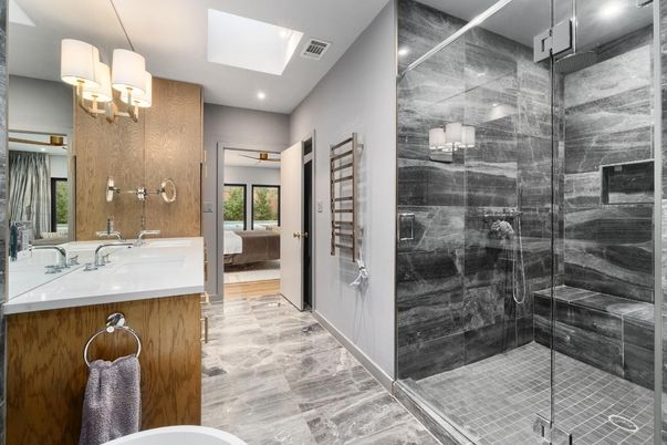 Bathroom, Glass Shower, Interior, Recessed Lighting