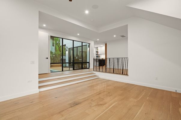 Empty room, Interior, Recessed Lighting, Wood Texture Flooring