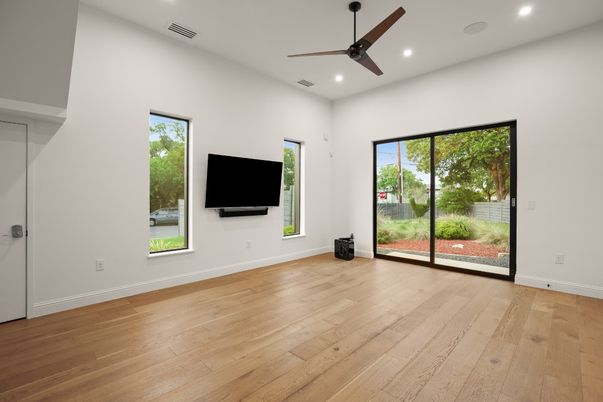 Empty room, Interior, Recessed Lighting, Wood Texture Flooring