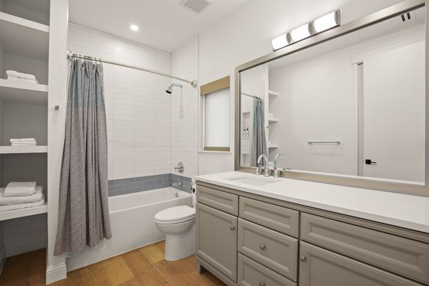 Bathroom, Interior, Recessed Lighting, Wood Texture Flooring