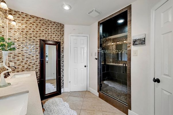 Bathroom, Glass Shower, Interior, Recessed Lighting