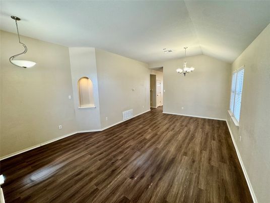 Chandelier, Empty room, Interior, Pendant Lights, Wood Texture Flooring