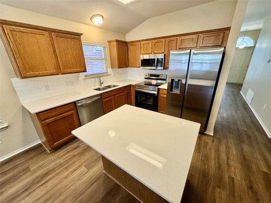 Interior, Kitchen, Stainless Steel Appliances, Wood Texture Flooring