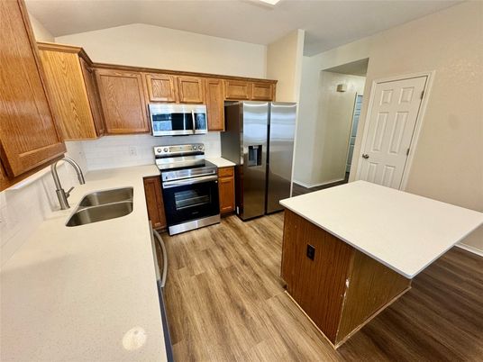 Interior, Kitchen, Stainless Steel Appliances, Wood Texture Flooring