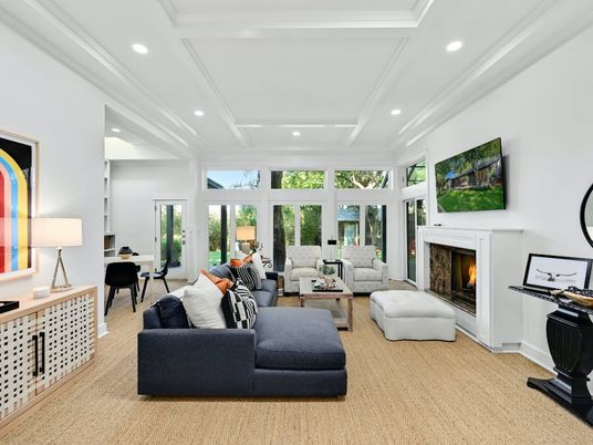 Dining room, Fireplace, Interior, Living room, Recessed Lighting