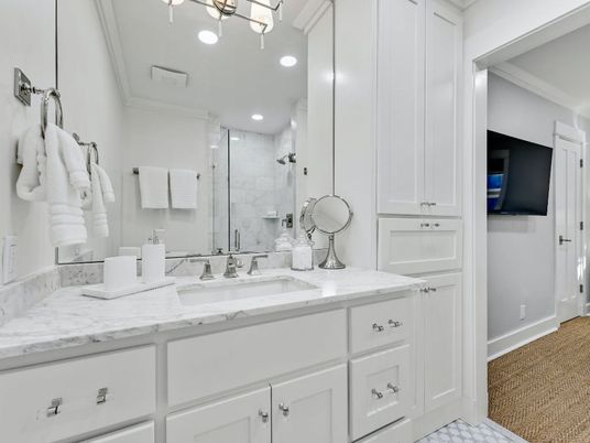 Bathroom, Dual Sink Vanities, Glass Shower, Interior, Recessed Lighting