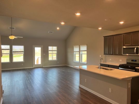 Empty room, Interior, Kitchen, Recessed Lighting, Wood Texture Flooring