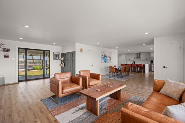 Dining room, Interior, Kitchen, Living room, Recessed Lighting, Wood Texture Flooring