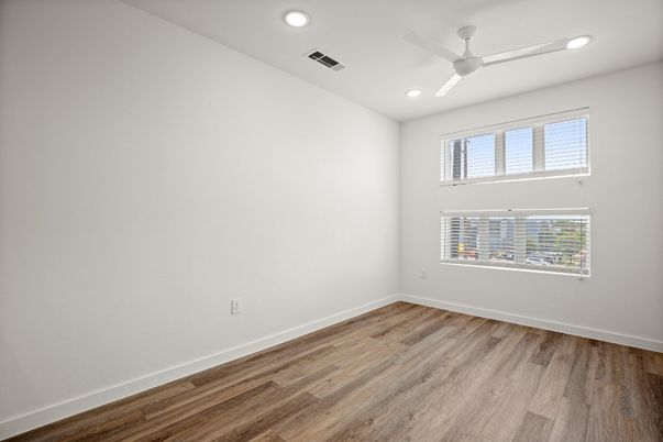 Empty room, Interior, Recessed Lighting, Wood Texture Flooring