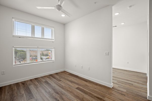 Empty room, Interior, Recessed Lighting, Wood Texture Flooring