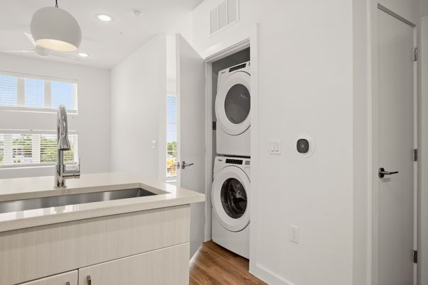 Interior, Pendant Lights, Recessed Lighting, Utility Closets, Washer, Wood Texture Flooring