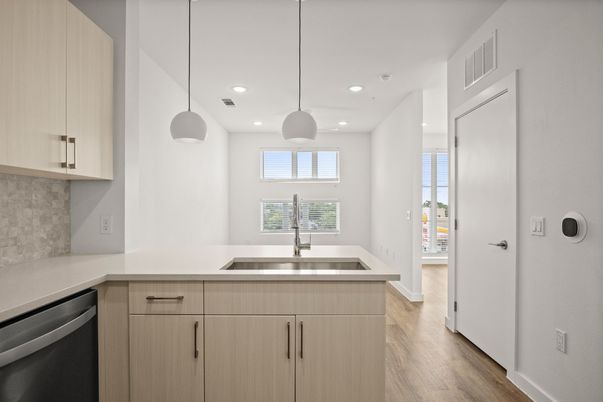Interior, Kitchen, Pendant Lights, Recessed Lighting, Wood Texture Flooring