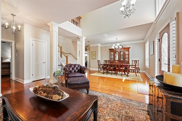 Chandelier, Dining room, Interior, Wood Texture Flooring