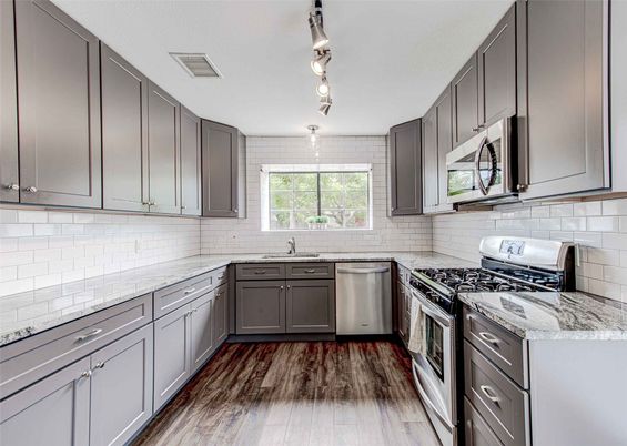 Interior, Kitchen, Stainless Steel Appliances, Wood Texture Flooring