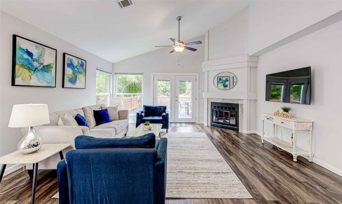 Fireplace, Interior, Living room, Wood Texture Flooring