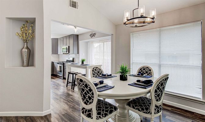 Dining room, Interior, Kitchen, Pendant Lights, Wood Texture Flooring