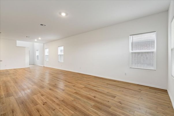 Empty room, Interior, Recessed Lighting, Wood Texture Flooring
