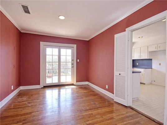 Empty room, Interior, Kitchen, Recessed Lighting, Wood Texture Flooring