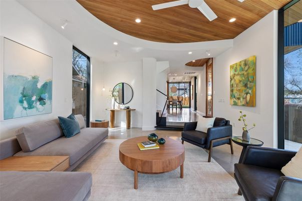 Interior, Living room, Recessed Lighting, Wooden Ceilings