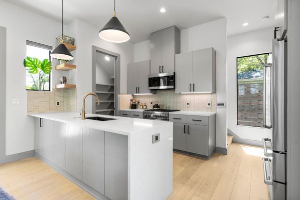 Interior, Kitchen, Pendant Lights, Recessed Lighting, Wood Texture Flooring